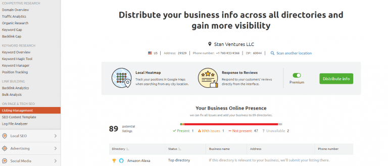 Semrush Listing Management Tool