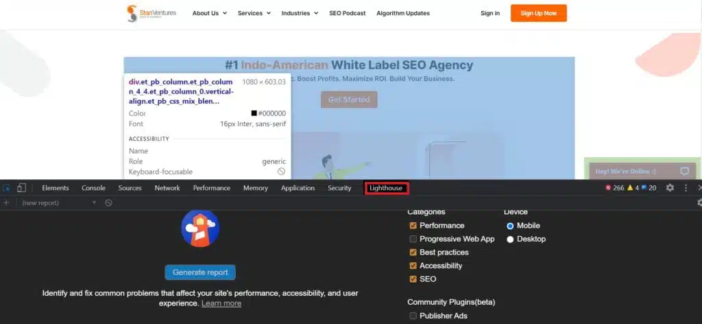 click on lighthouse tab on the far right