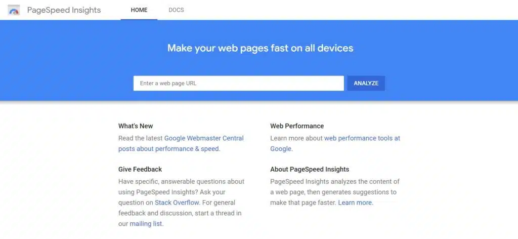 go to pagespeed insights tool