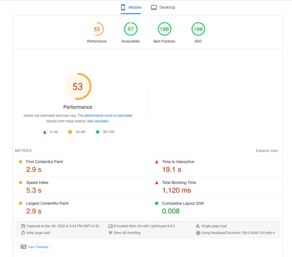 lab data - core web vitals metrics