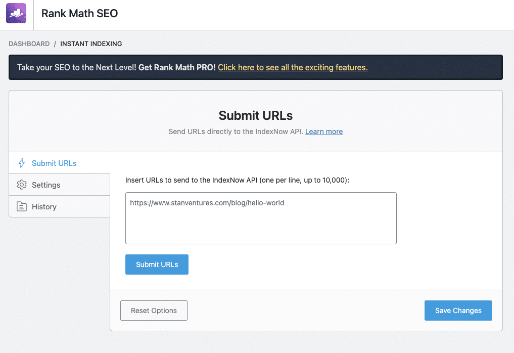 rank math instant indexing