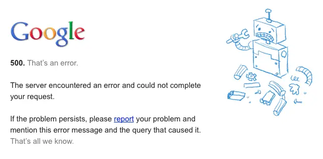 Google 500 internal server error