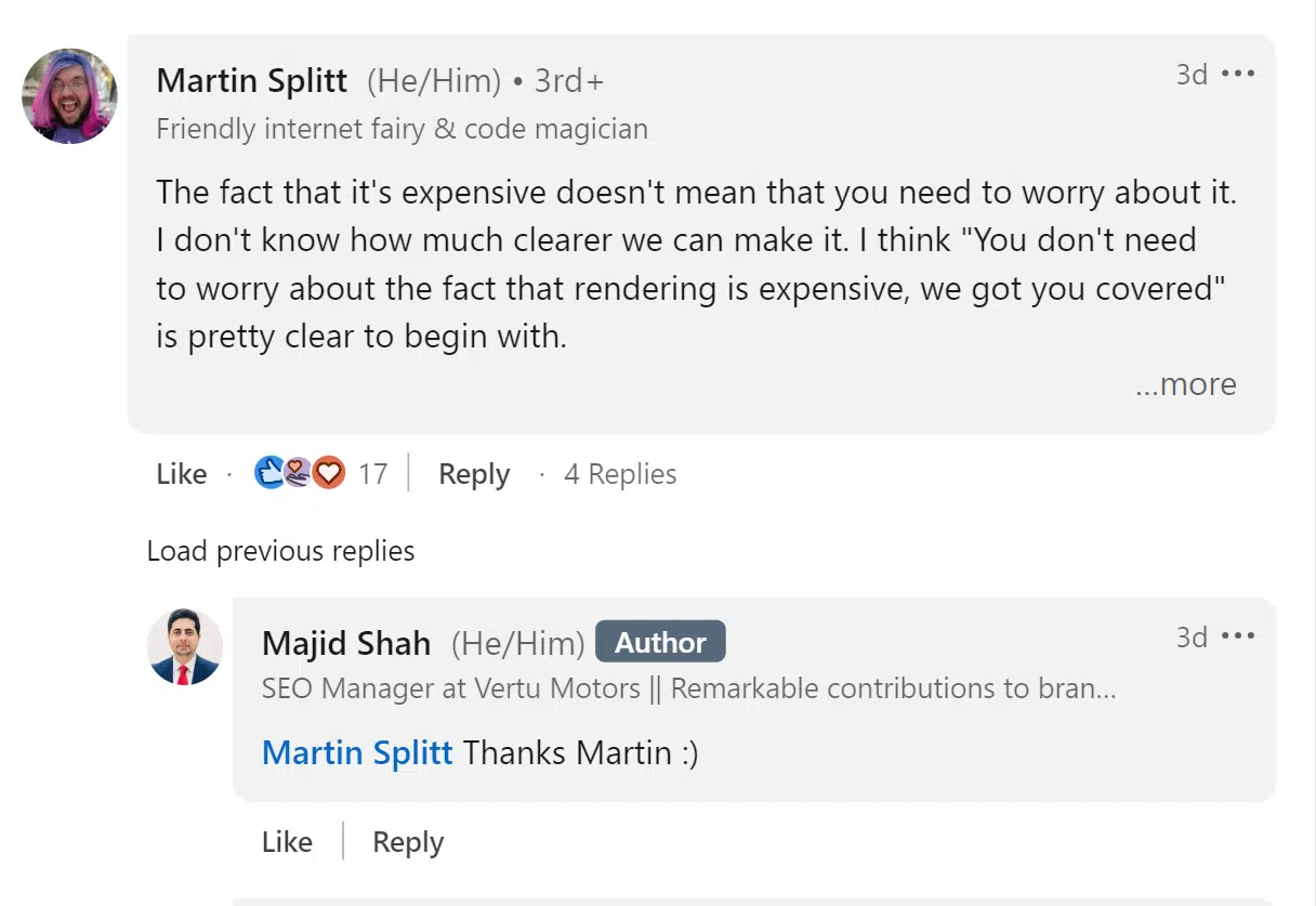Martin Splitt's comment on Majid Shah's post