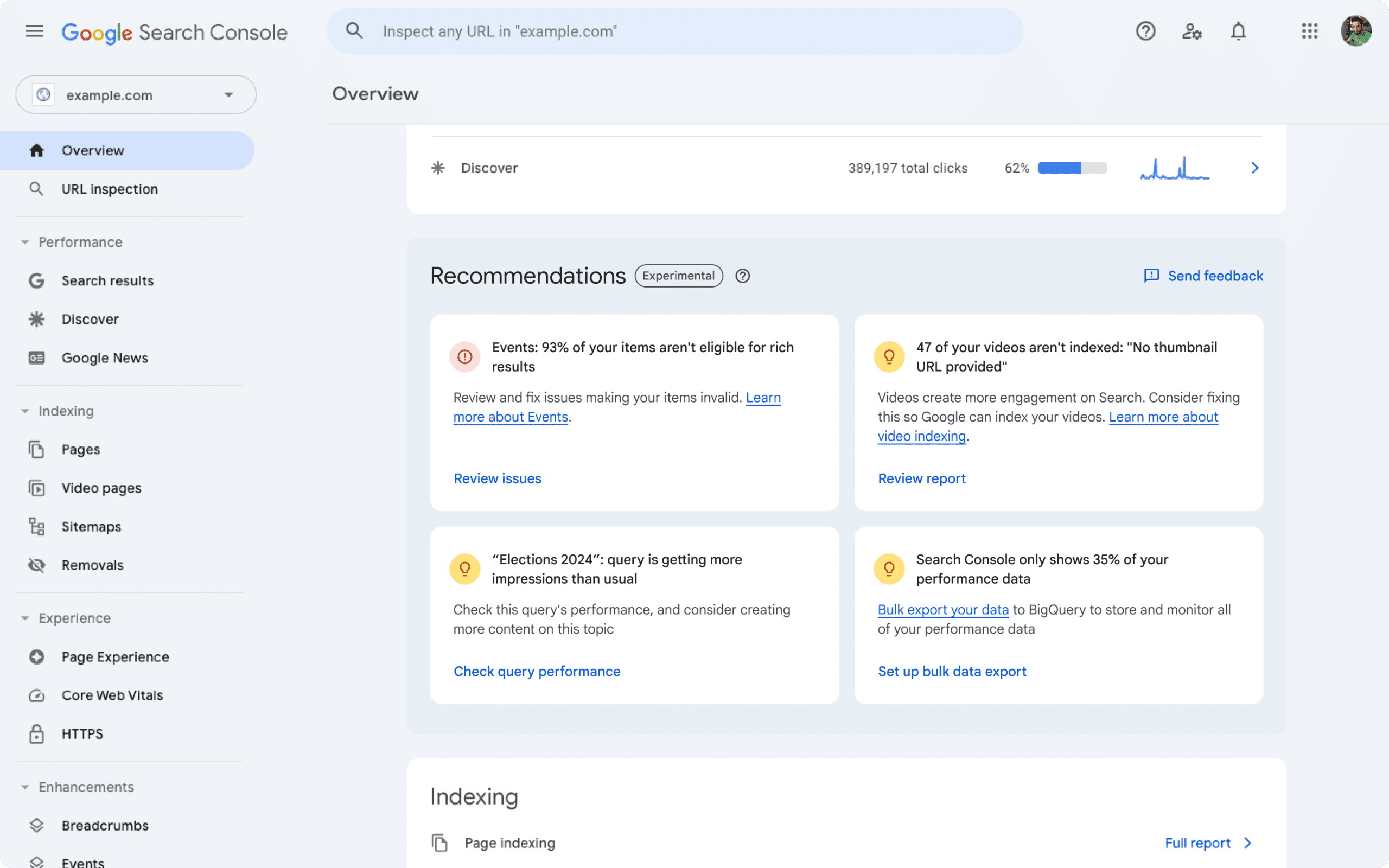 search console recommendations