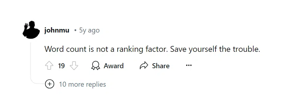 John Mueller says Word count is not a ranking factor