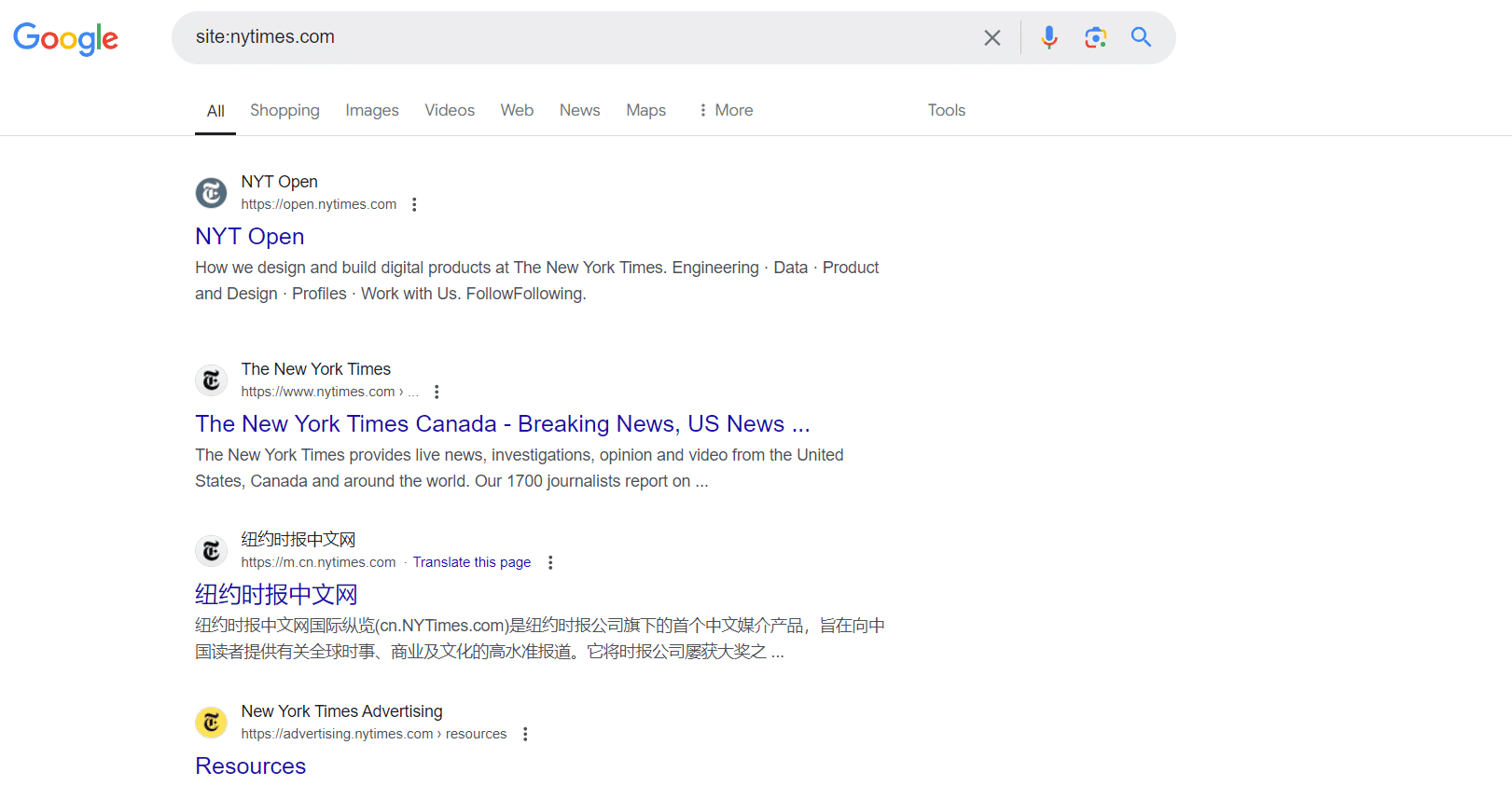 Search query to find find information within The New York Times