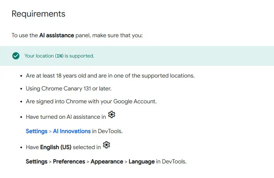 AI assistance panel - requirements