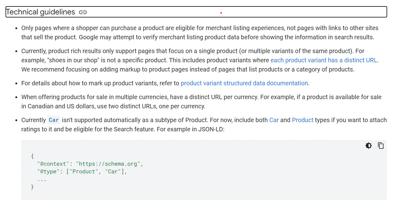 Merchant listing structured data