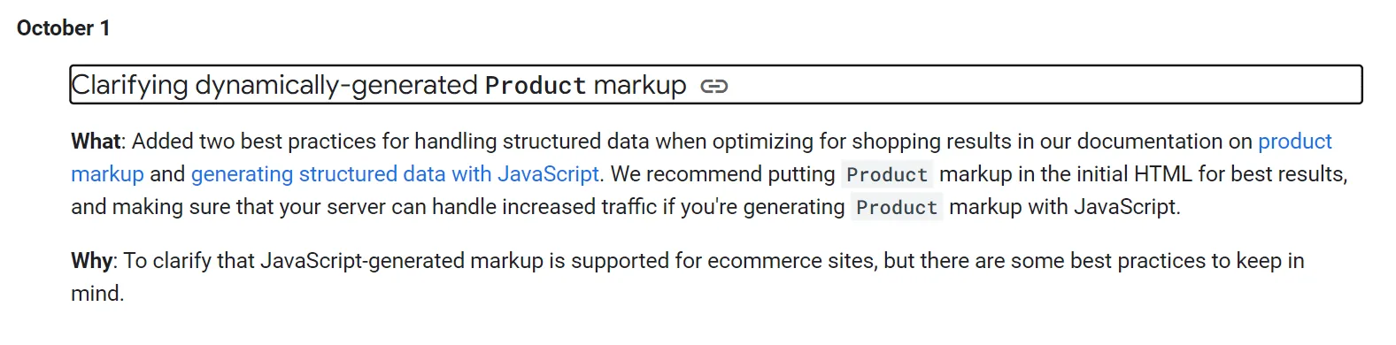 Clarifying dynamically generated product markup