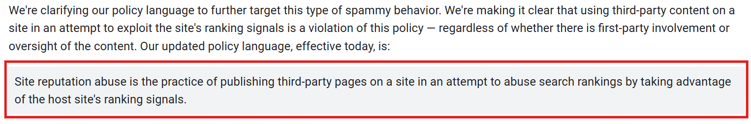 Updated site reputation abuse policy