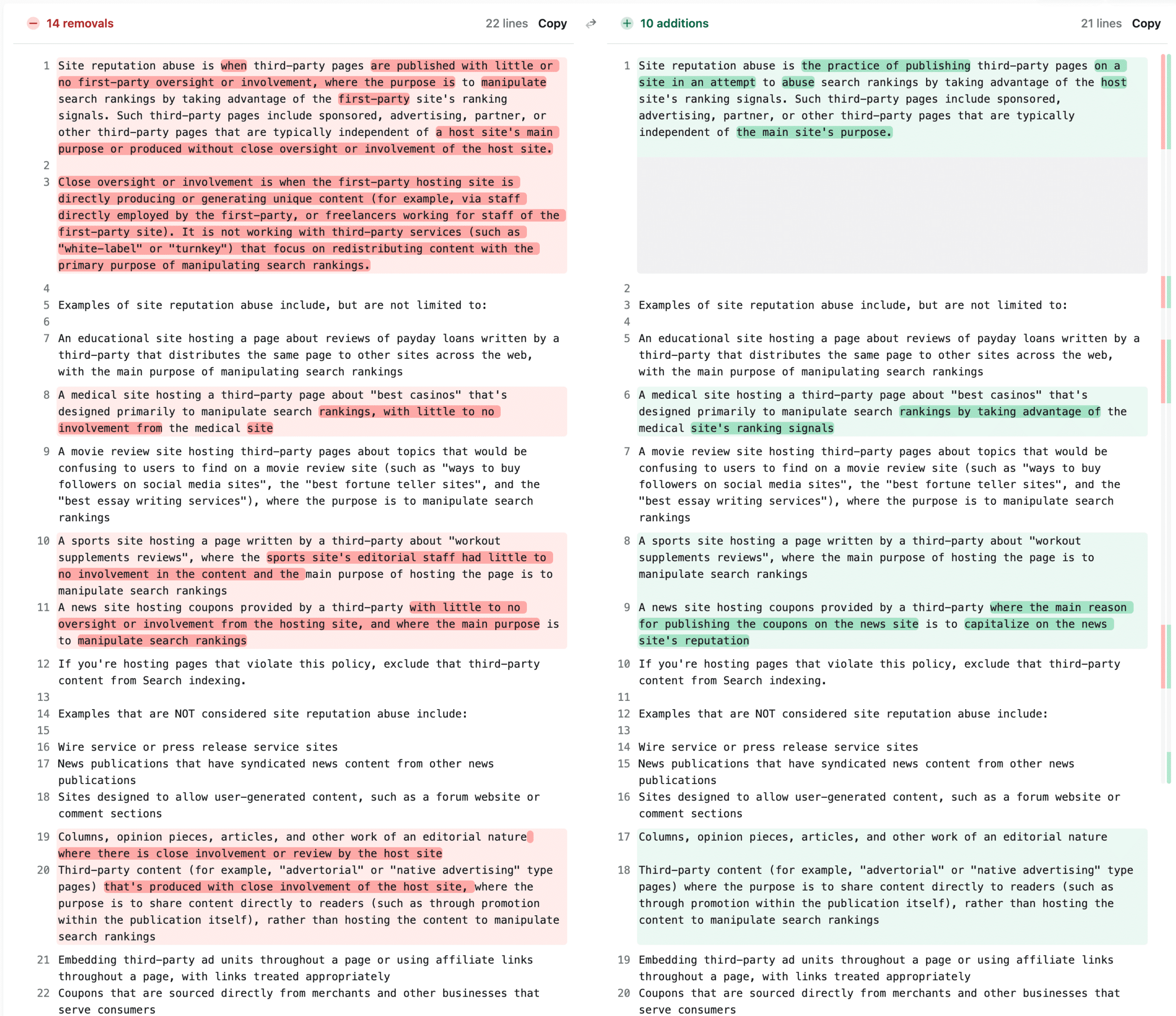 Comparing the Policies: March vs. Updated Version
