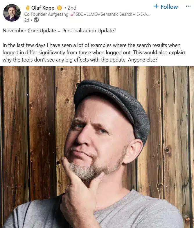 Olaf Kopp's post - Is Google Personalizing Search Results More Than Ever?