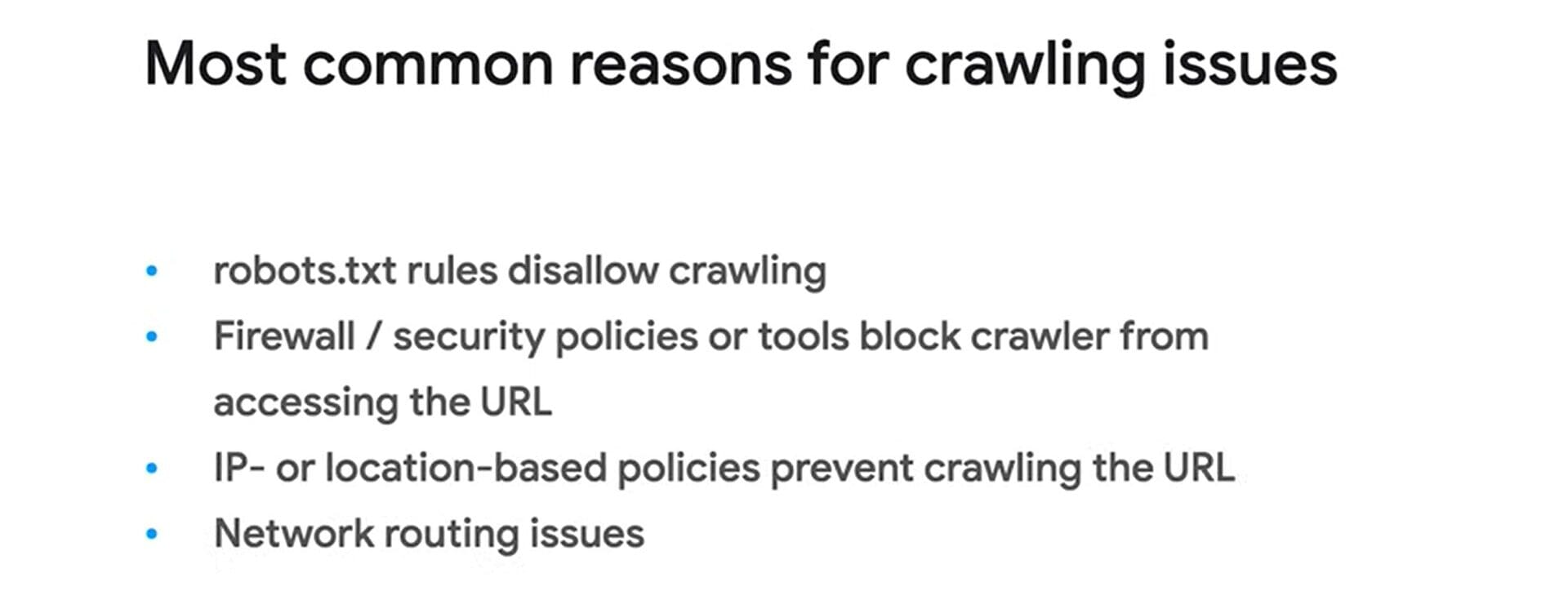 Common reasons for crawling issues