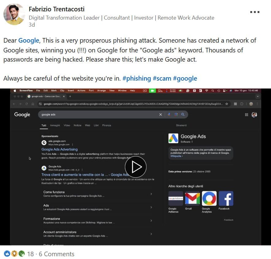 Fabrizio Trentacosti's LinkedIn post