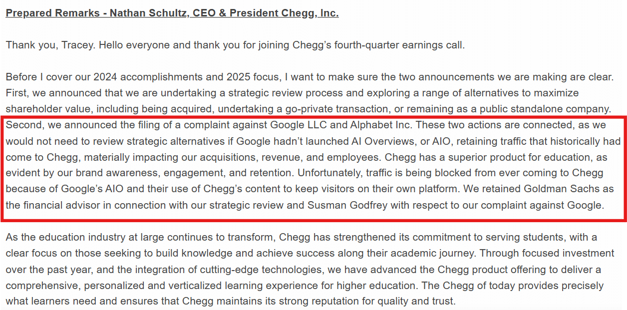 Chegg sues Google