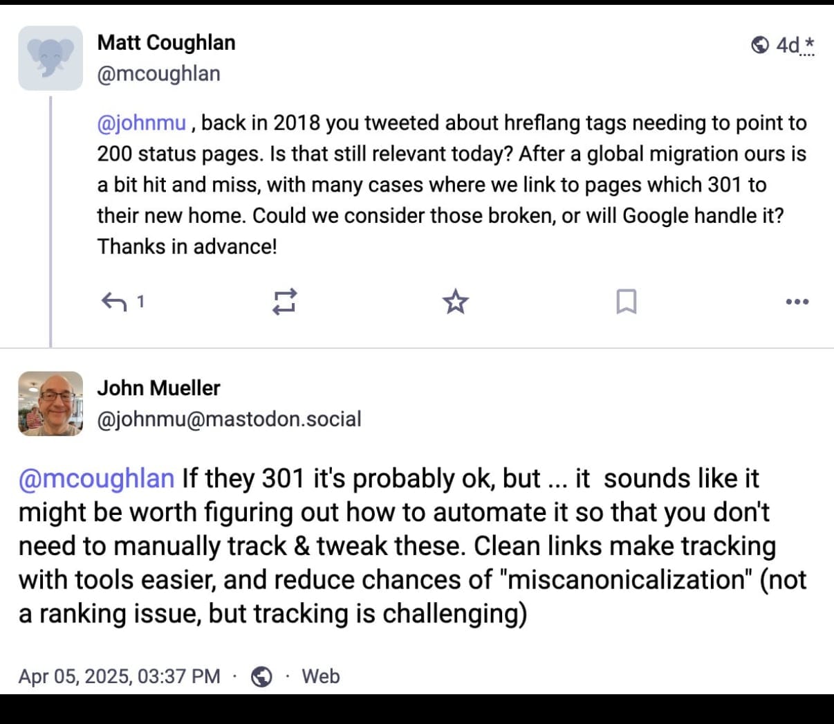 Linking Hreflang Tags to 301 Pages