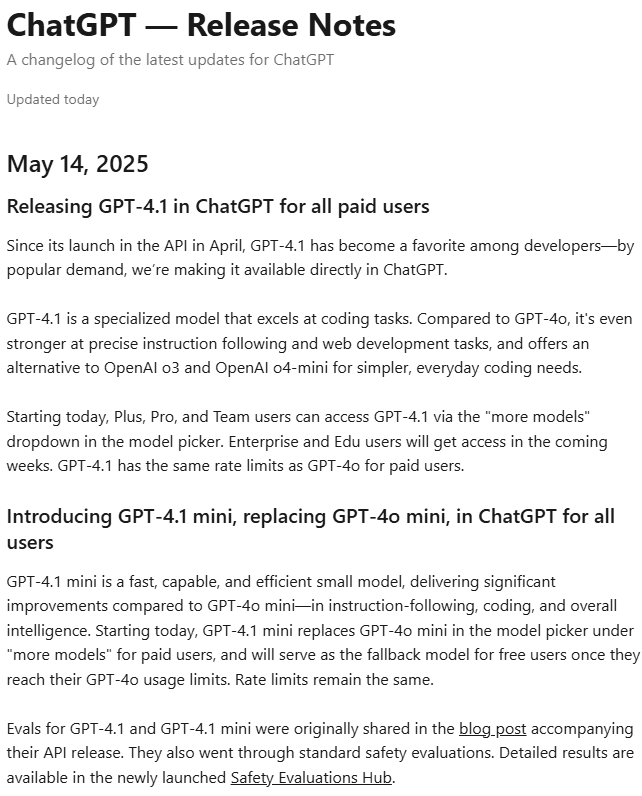 ChatGPT release notes