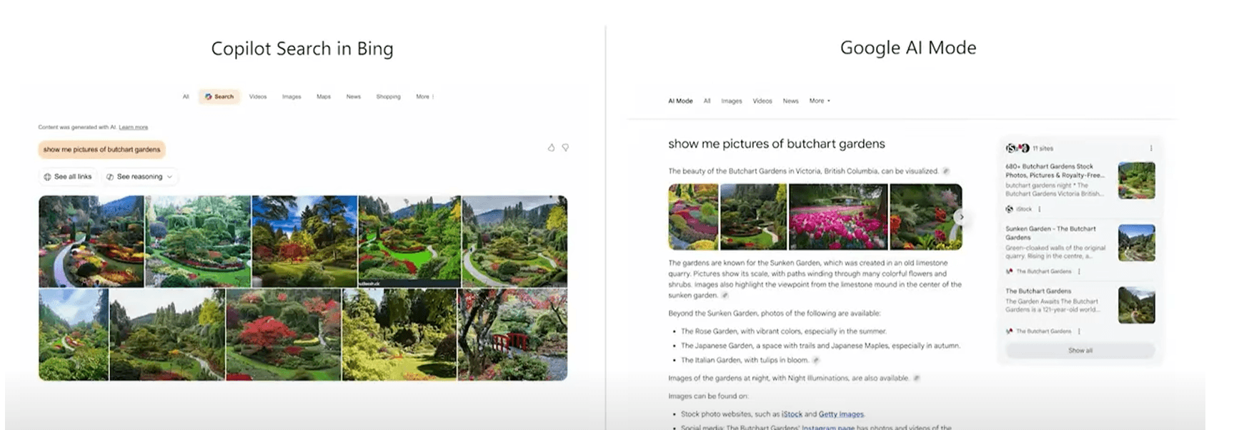 Copilot vs Google AI Mode Image Search Results Comparison