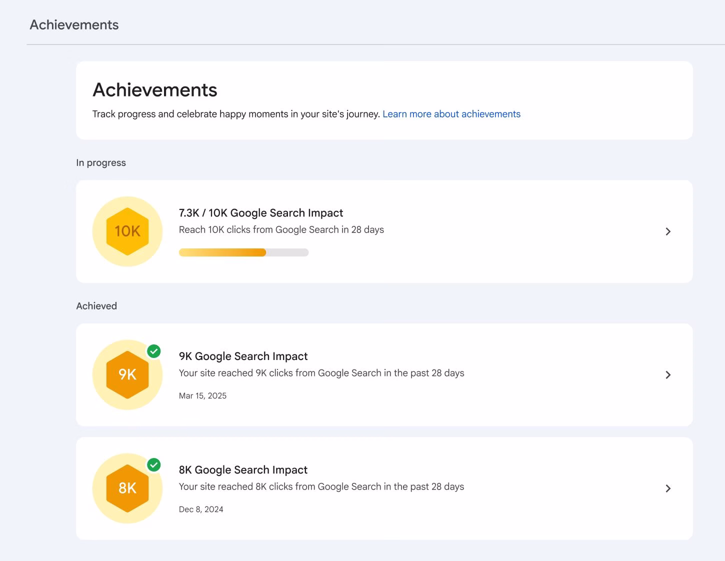 Google Adds Achievements Report to Search Console