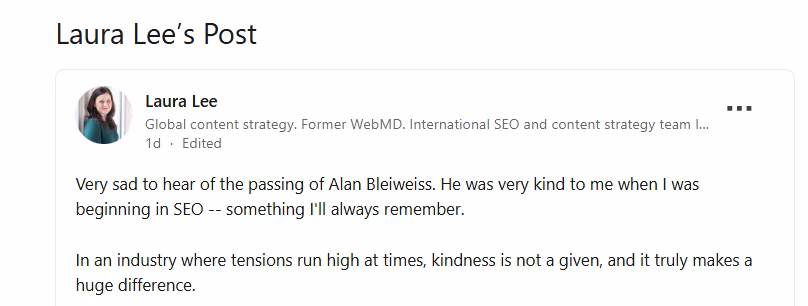 Laura Lee LinkedIn Post