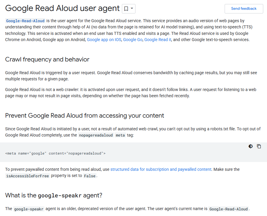Read Aloud User Agent Update