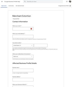 Google negative review extortion scam form