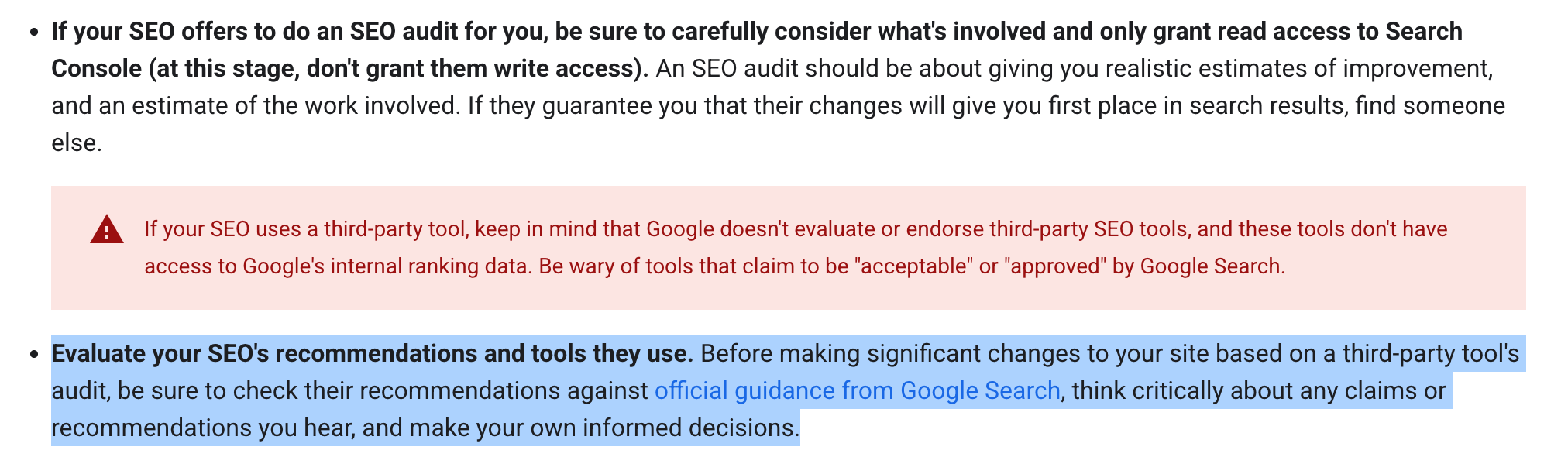 recommendations from SEO tools