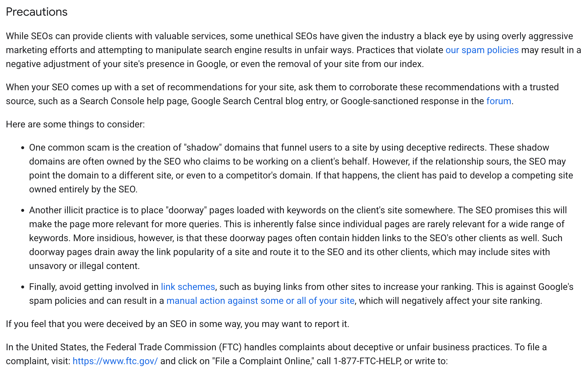 seo precautions