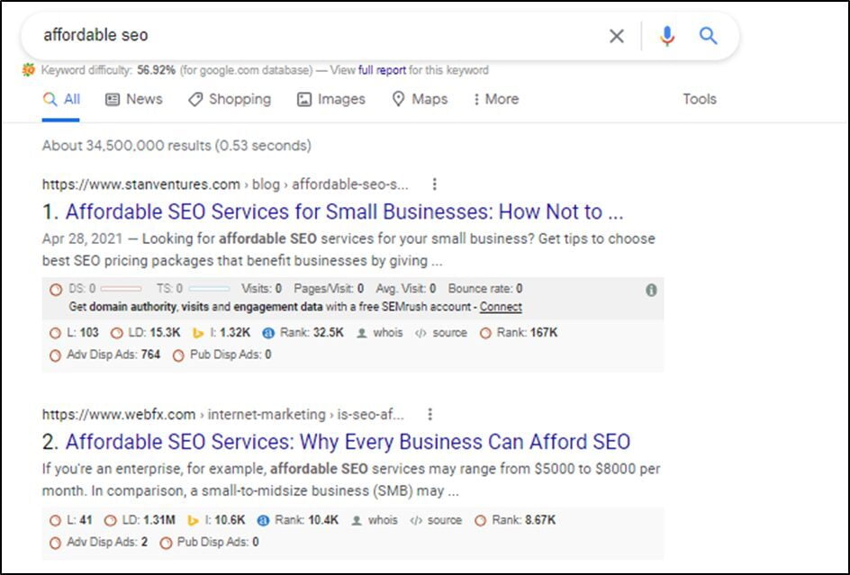 affordable SEO Stan results in Google search