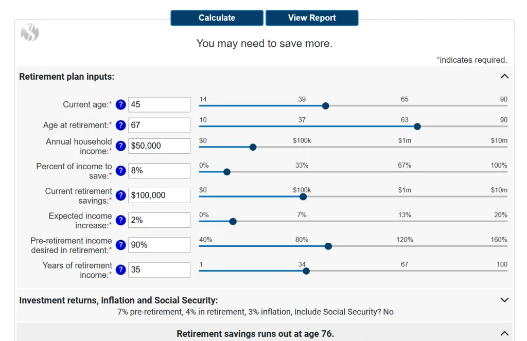 Retirement Planner Calculator